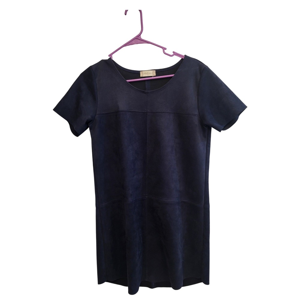 Altar'd State Shift Dress Women Medium Navy Blue Faux Suede Short Sleeve NKD7237